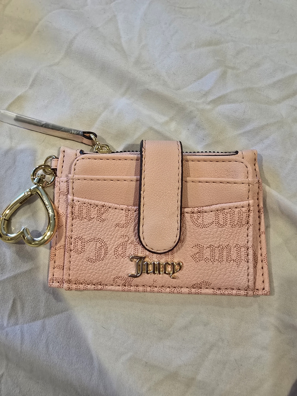 Juicy Couture Pink Card Case Wallet with Heart Keyring